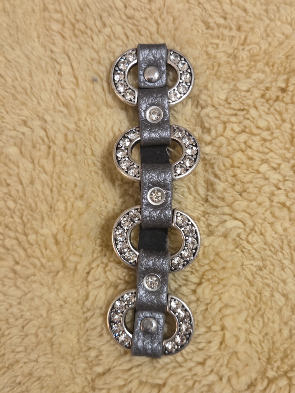 Plunder Silver Rhinestone Circle Leatherette Bracelet
